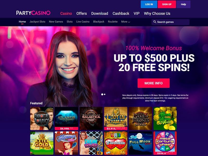 Party Casino Online felület